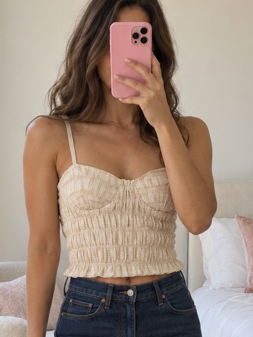Zara Cream Ruched Bustier Corset Crop Top XS